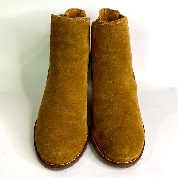 LUCKY BRAND Yamka Tan Suede Wedge Chelsea Stacked Heel Bootie Shoes Size 8 - Picture 3 of 13